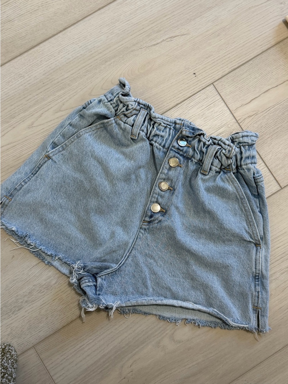 Zara Light Blue Paperbag Waist Denim Shorts